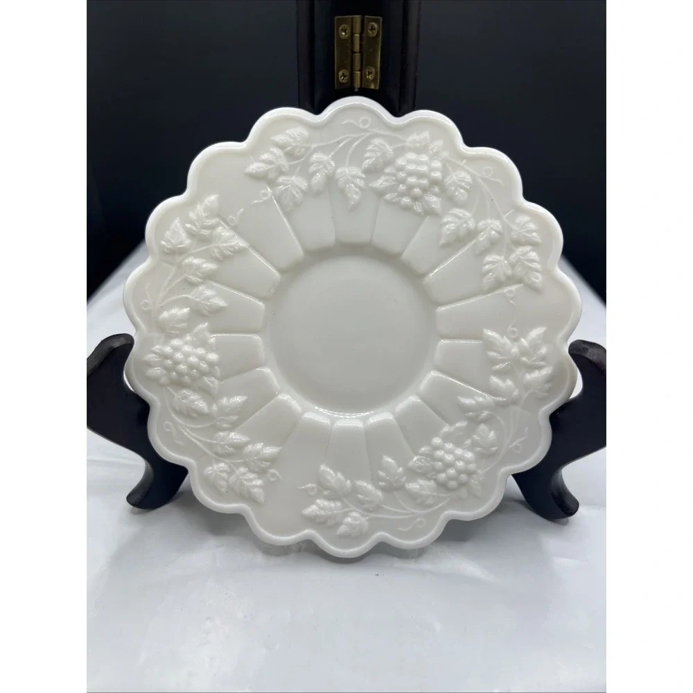 Vintage Westmoreland Glass Co Milk Glass Paneled Grape Tea Cup Saucer 5.75